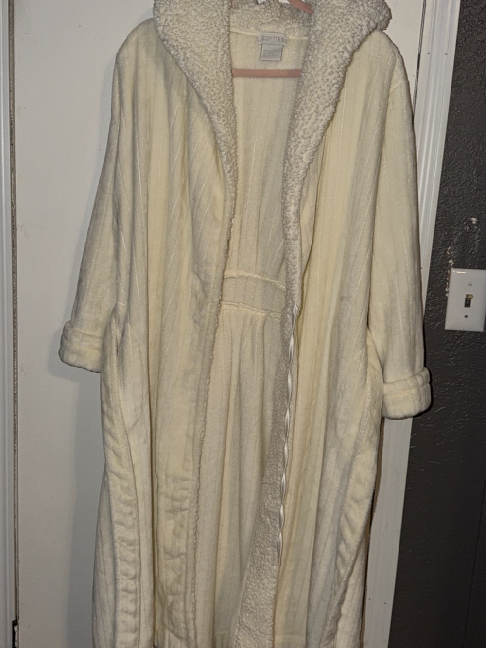 Softies Cream Sherpa Hooded Robe L/XL Cozy Warm